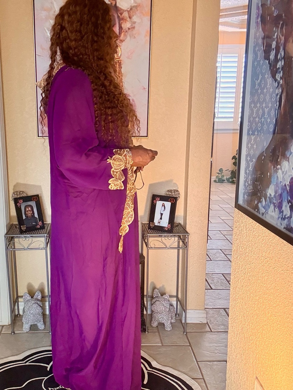 Purple Maxi Kaftan Dress with Gold Embroidered Accents - Picture 7 of 11